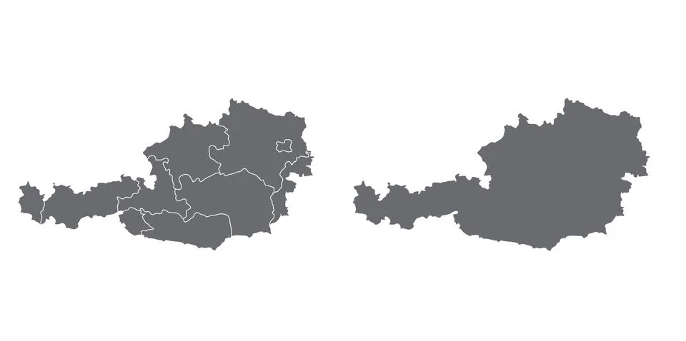 Simple map of Austria drawing. Mercator projection. Filled and outline. Illustrazione stock