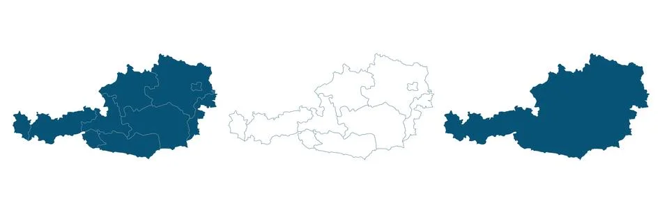 Simple map of Austria vector drawing. Mercator projection. Filled and outline. Illustrazione stock