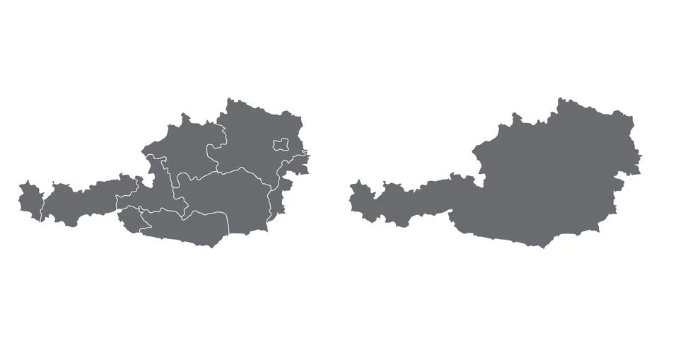 Simple map of Austria vector drawing. Mercator projection. Filled and outline. Stock Illustration