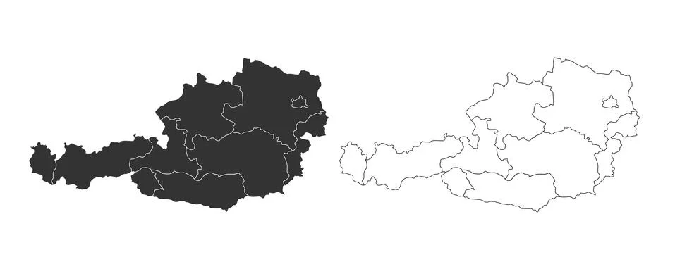 Simple map of Austria vector drawing. Black and white versions. Filled and Illustrazione stock