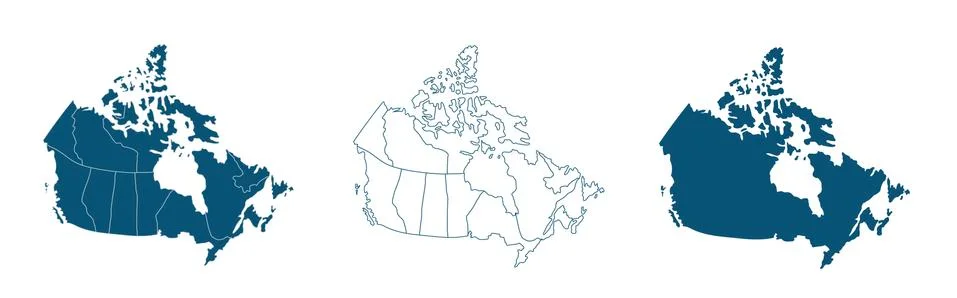 Simple map of Canada vector drawing. Mercator projection. Filled and outline. Stock Illustration