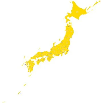 Simple map of Japan, color-coded by 8 regional divisions, with prefectural .. Stock Illustration