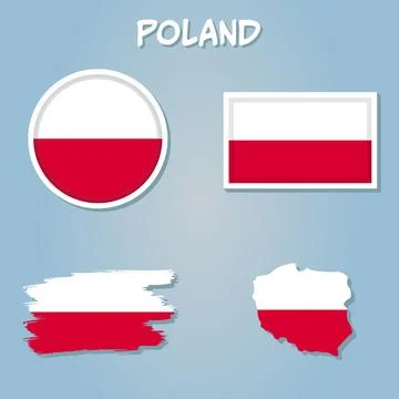 Simple Map Of Poland With Flag Isolated On Blue Background. Illustrazione stock