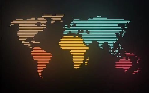 Simple map of the world created lines on blurred neon background Illustrazione stock