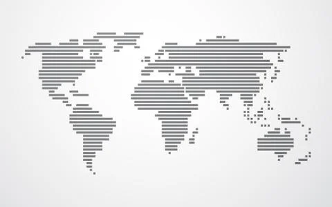 Simple map of the world made up of black stripes on a light background Stock Illustration