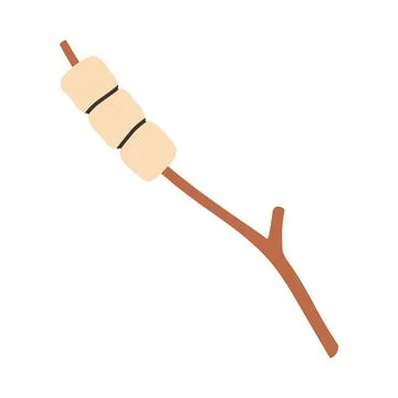 Simple marshmallow on a stick for roasting on a fire hand drawn in doodle style Stock Illustration