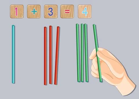 Simple Math Addition with Sticks Stock Illustration
