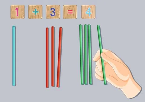 Simple Math Addition with Sticks Stock Illustration