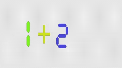 Simple Math Equation 1+2=3 digital displays appear one by one Stock Footage 319078404