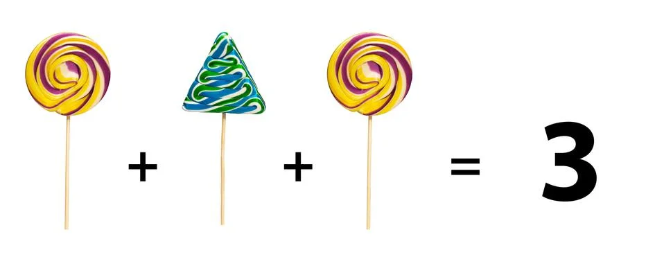 Simple math for kids lollipops count isolated white Stock Illustration