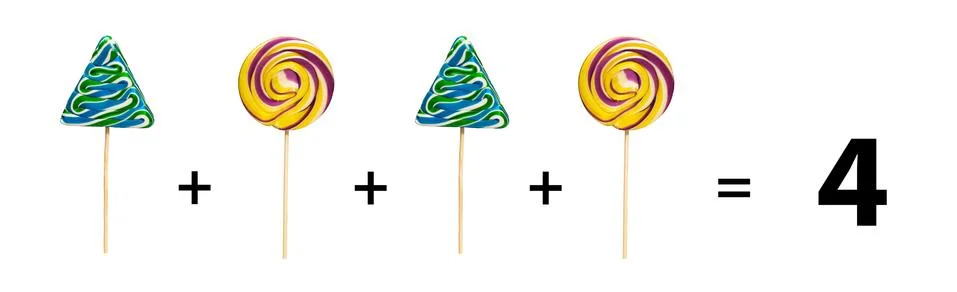 Simple math for kids lollipops count isolated white Stock Illustration