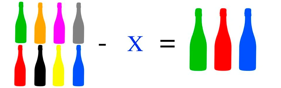 Simple math problems and exercises with objects イラスト素材