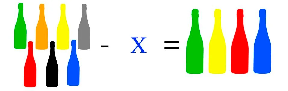 Simple math problems and exercises with objects Stock Illustration