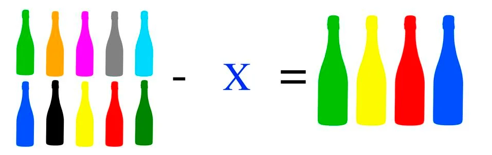 Simple math problems and exercises with objects Stock Illustration