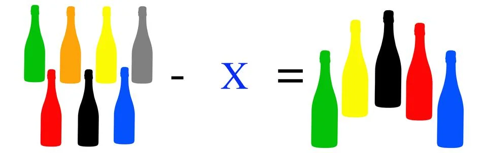 Simple math problems and exercises with objects Stock Photos