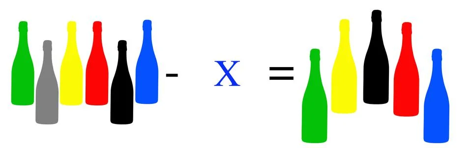 Simple math problems and exercises with objects Stock Photos