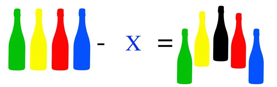 Simple math problems and exercises with objects Stock Photos