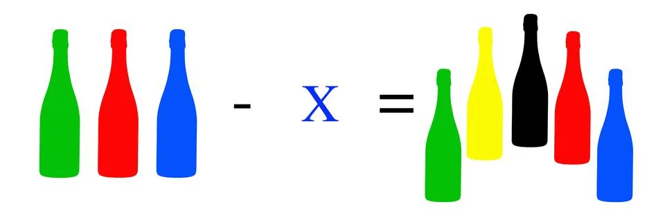 Simple math problems and exercises with objects Stock Photos