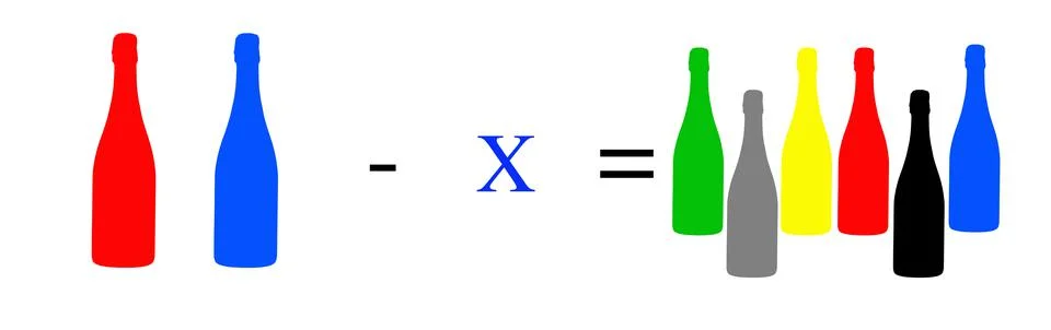 Simple math problems and exercises with objects Foto stock
