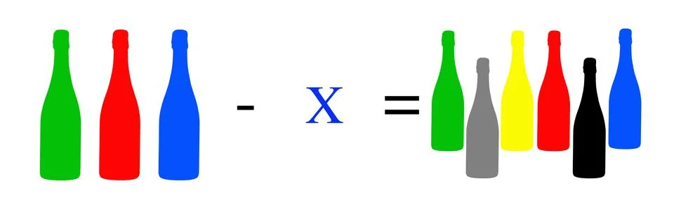 Simple math problems and exercises with objects Stock Photos