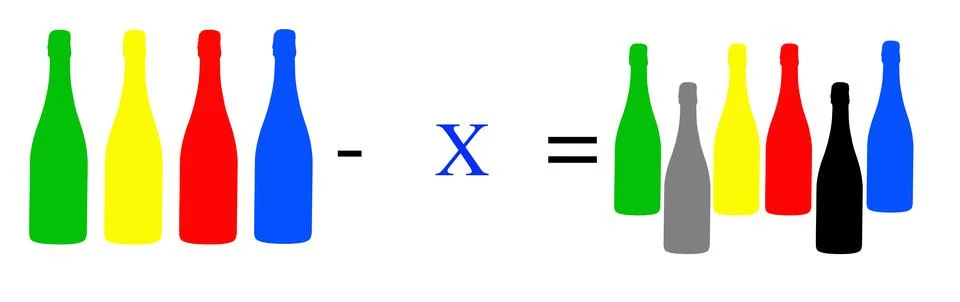 Simple math problems and exercises with objects Stock Photos