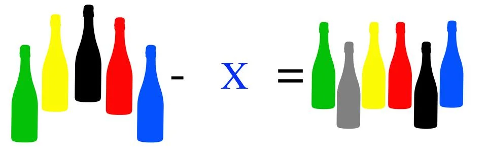 Simple math problems and exercises with objects Stock Photos