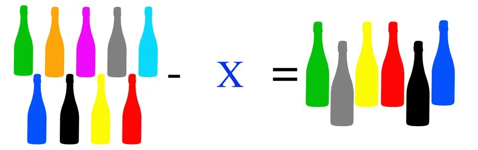 Simple math problems and exercises with objects Stock Photos