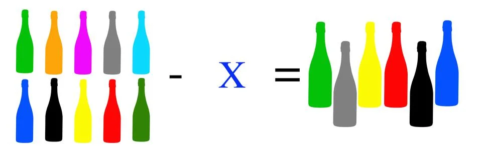 Simple math problems and exercises with objects 스톡 사진