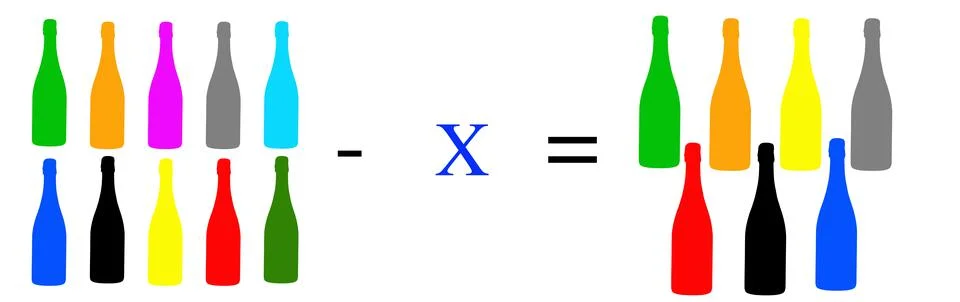 Simple math problems and exercises with objects 스톡 사진