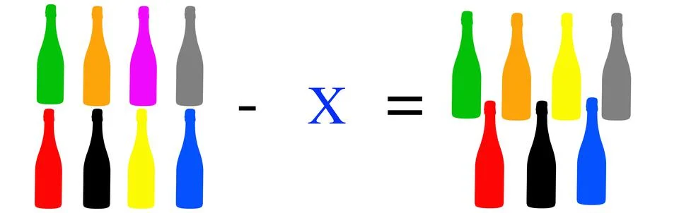 Simple math problems and exercises with objects Stock Photos