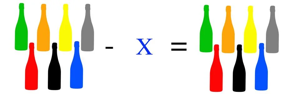 Simple math problems and exercises with objects Stock Photos