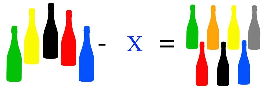 Simple math problems and exercises with objects Stock Photos