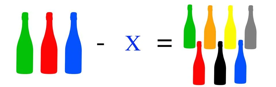 Simple math problems and exercises with objects Stock Photos