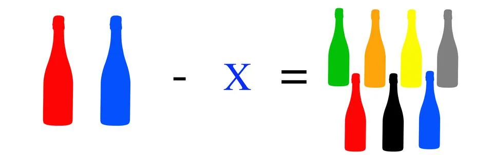 Simple math problems and exercises with objects Stock Photos