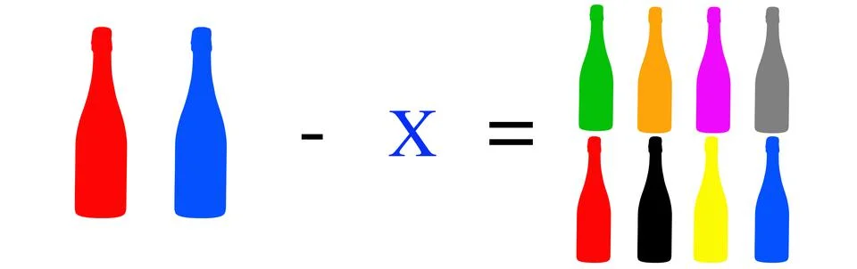 Simple math problems and exercises with objects Foto stock