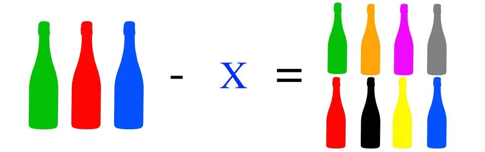 Simple math problems and exercises with objects Foto stock