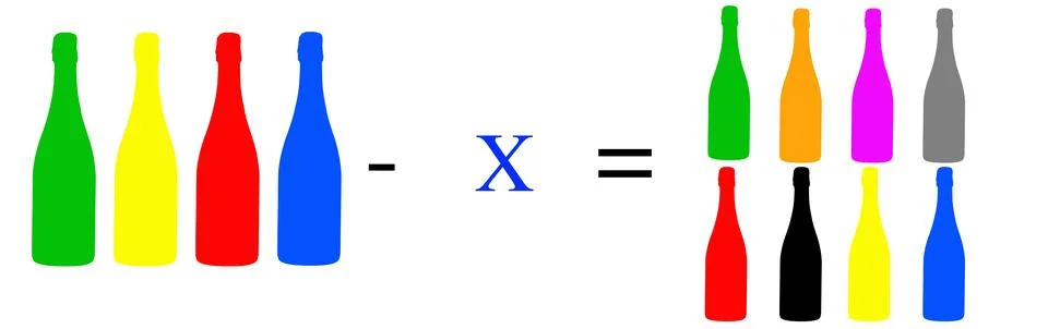 Simple math problems and exercises with objects Stock Photos