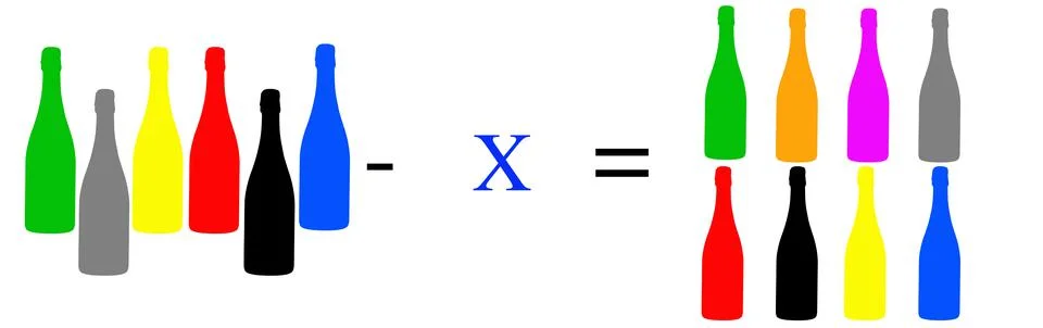 Simple math problems and exercises with objects Foto stock