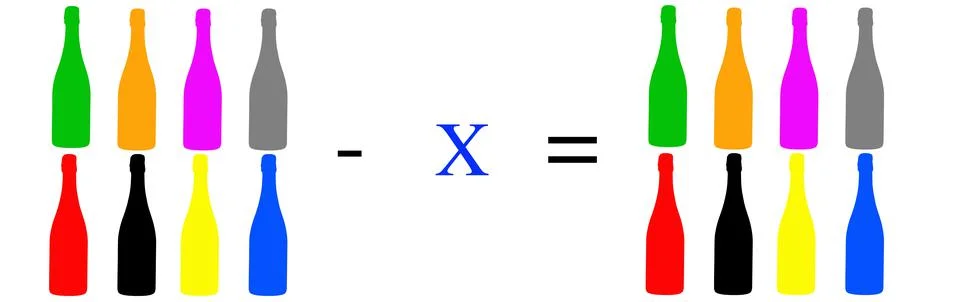 Simple math problems and exercises with objects Stock Photos