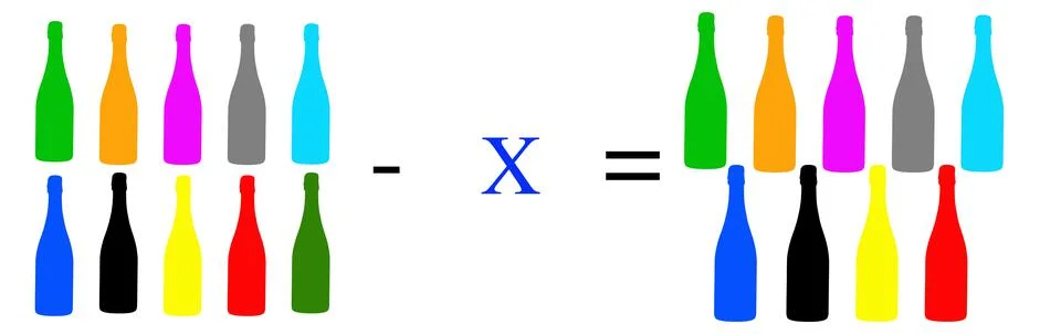 Simple math problems and exercises with objects Stock Photos