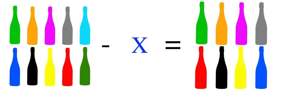 Simple math problems and exercises with objects 스톡 사진