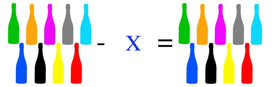 Simple math problems and exercises with objects Stock Photos