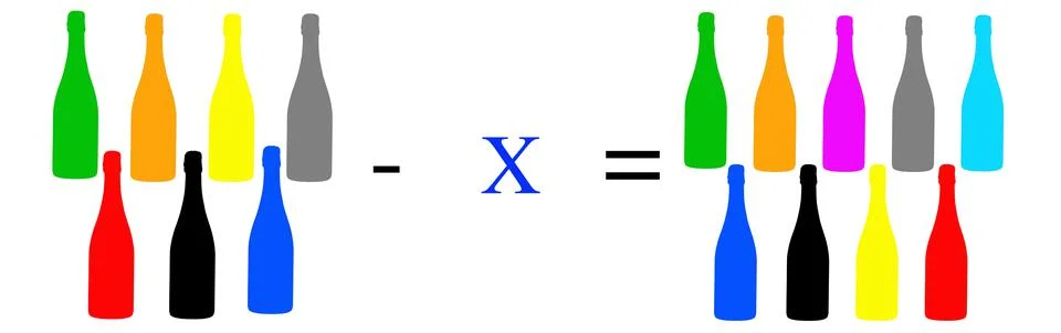 Simple math problems and exercises with objects Stock Photos