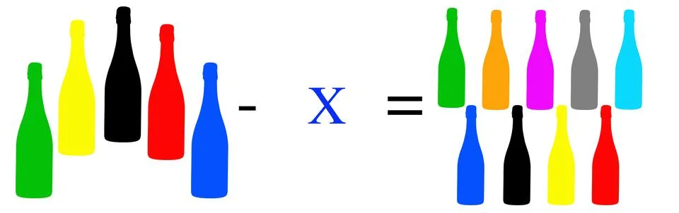 Simple math problems and exercises with objects Stock Photos