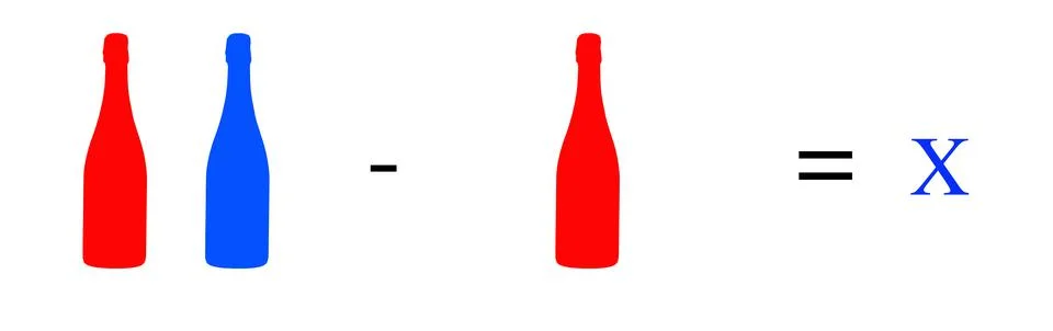 Simple math problems and exercises with objects Stock Photos