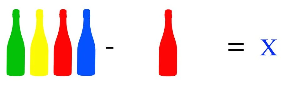 Simple math problems and exercises with objects Stock Photos