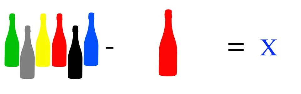 Simple math problems and exercises with objects Stock Photos