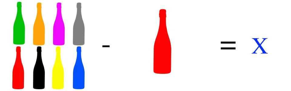 Simple math problems and exercises with objects Stock Photos