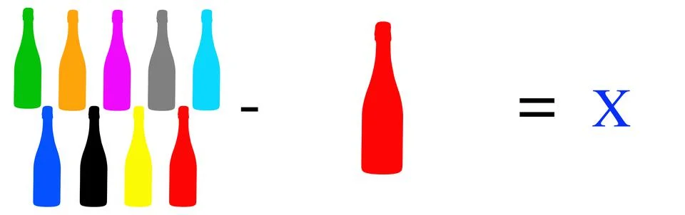 Simple math problems and exercises with objects 스톡 사진