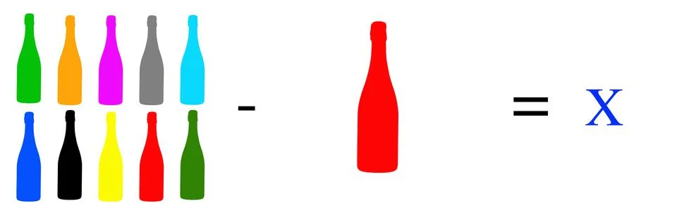 Simple math problems and exercises with objects Stock Photos